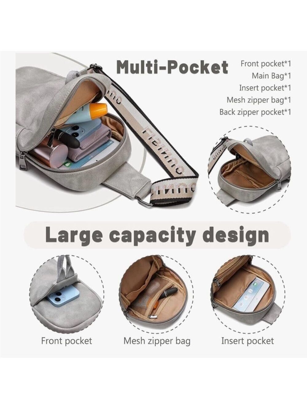 Leather Crossbody Bag in Gray - Picture 4 of 9
